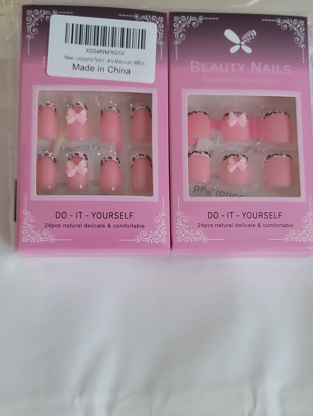 Pink Press-On Nails with Bow Accent - 48pcs